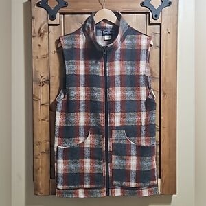 Couture Plaid Sleeveless Wool Made in Canada Long Vest Women's Size Small